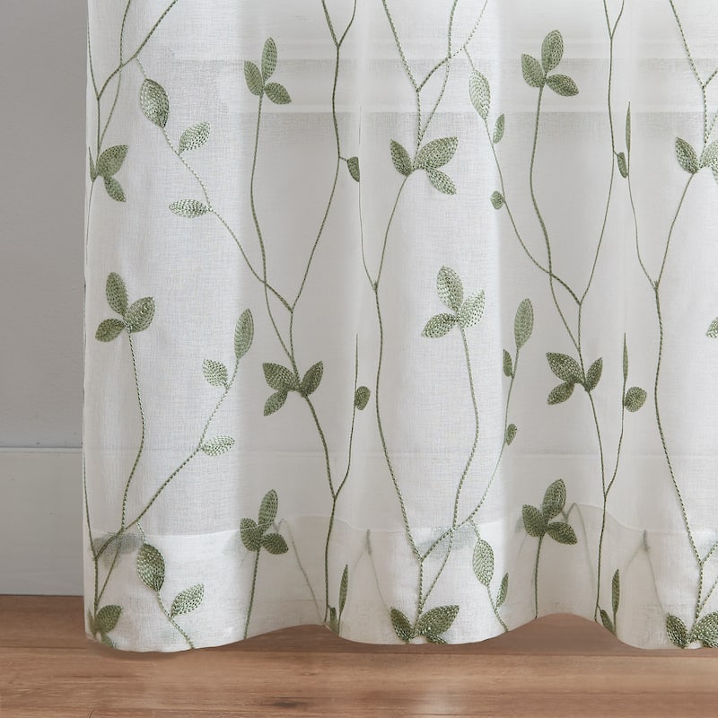 Curtainworks Botanical Embroidery Sheer Rod Pocket Curtain Panel Pair