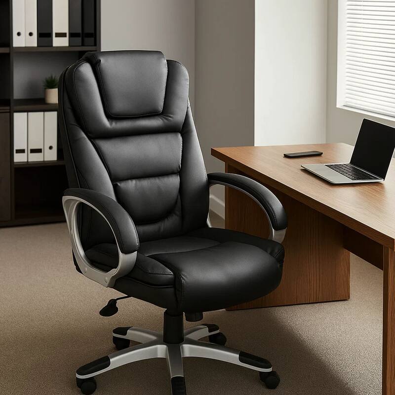 Ziko Swivel Executive Chair with Waterfall Seat, Black Faux Leather