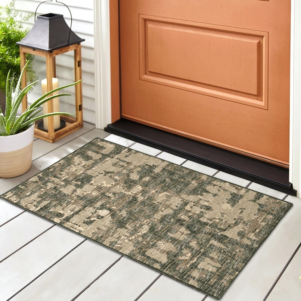 Indoor/ Outdoor Bravado Abstract Crosshatch Caramel Washable Area Rug
