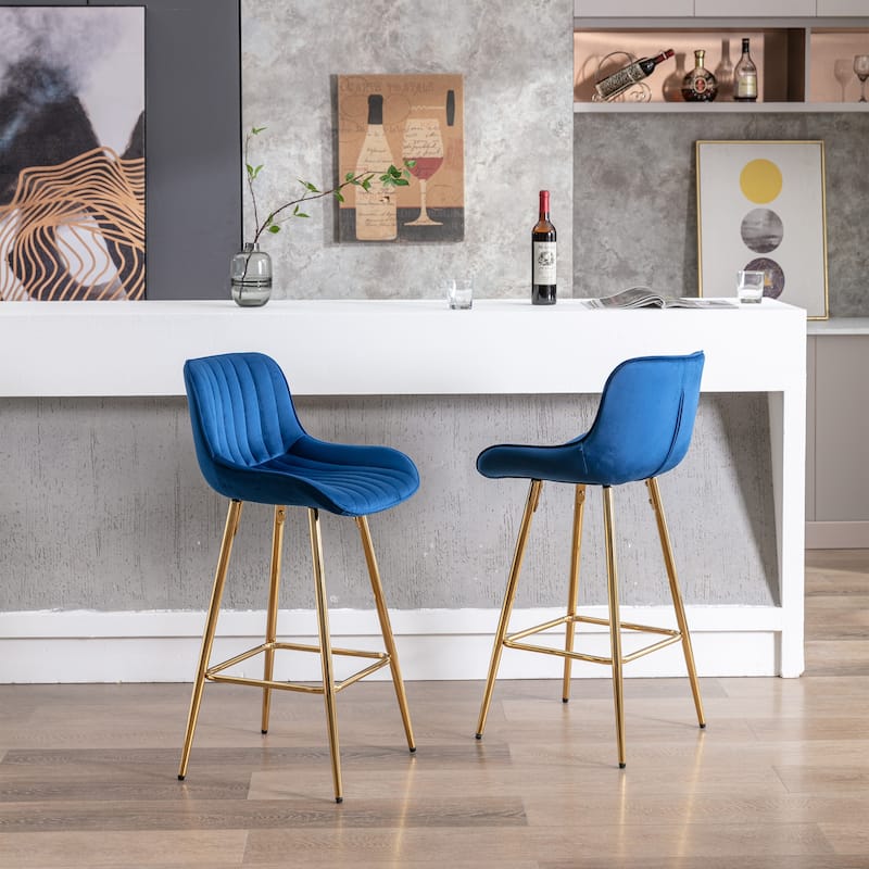 Set of 2 Simple 26 Inch Velvet Counter Bar Stool with Chrome Footrest