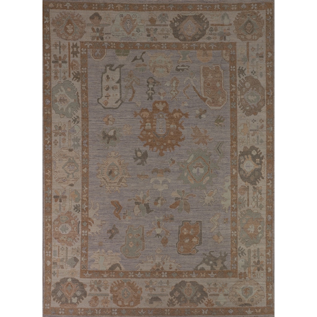 Vegetable Dye Oushak Turkish Rug Handmade Grey Wool Carpet - 8'0"x 9'11"