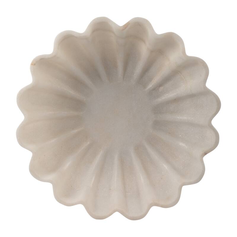 Sagebrook Home Marble, 12"D Shell Shaped Tray, White, Round, 3"H, Solid Color - 12.0" x 12.0" x 3.0"