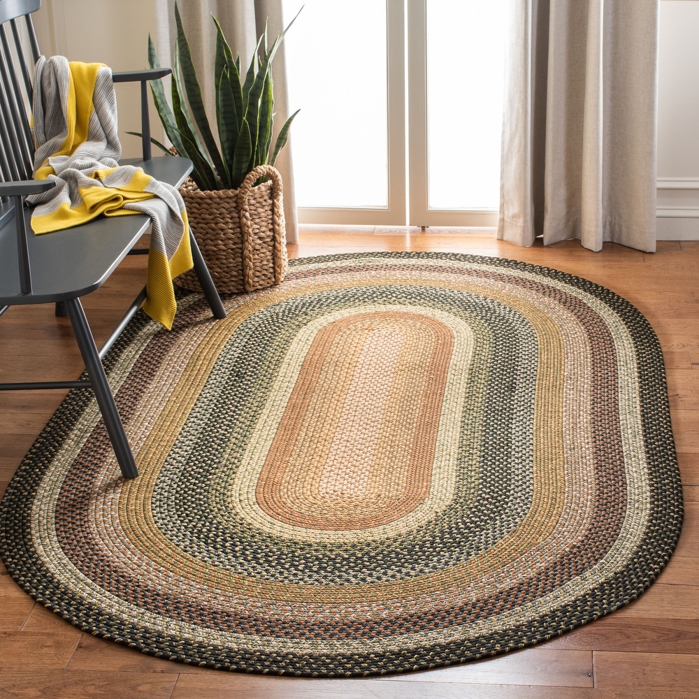 Super Area Rugs Braided Farmhouse Black 6 ft. x 9 ft. Oval Cotton