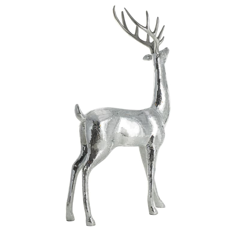Fiberglass Reindeer Floor Christmas Sculpture with Mosaic Pattern - Silver or Copper - Roche River Decor