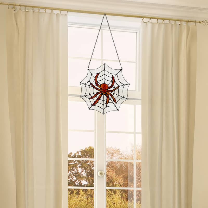 River of Goods 12in Halloween Spider Stained Glass Window Panel - 12" x 0.25" x 12"