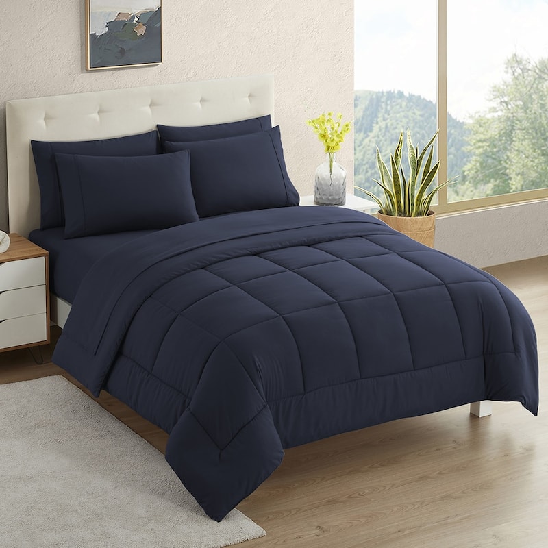 Sweet Home Collection Luxury Solid Bed-In-a-Bag with Sheet Set - Navy - King