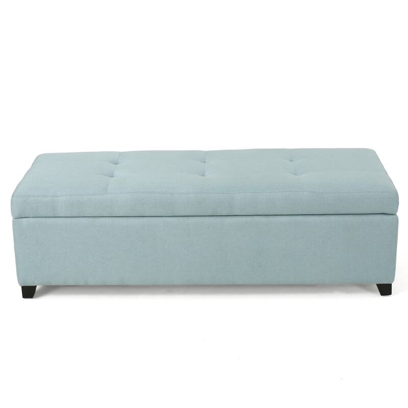 Roomfitters Rectangular Upholstered Storage Ottoman Bench with Lift-Top Lid, Bedroom or Entryway Seating, Light Blue