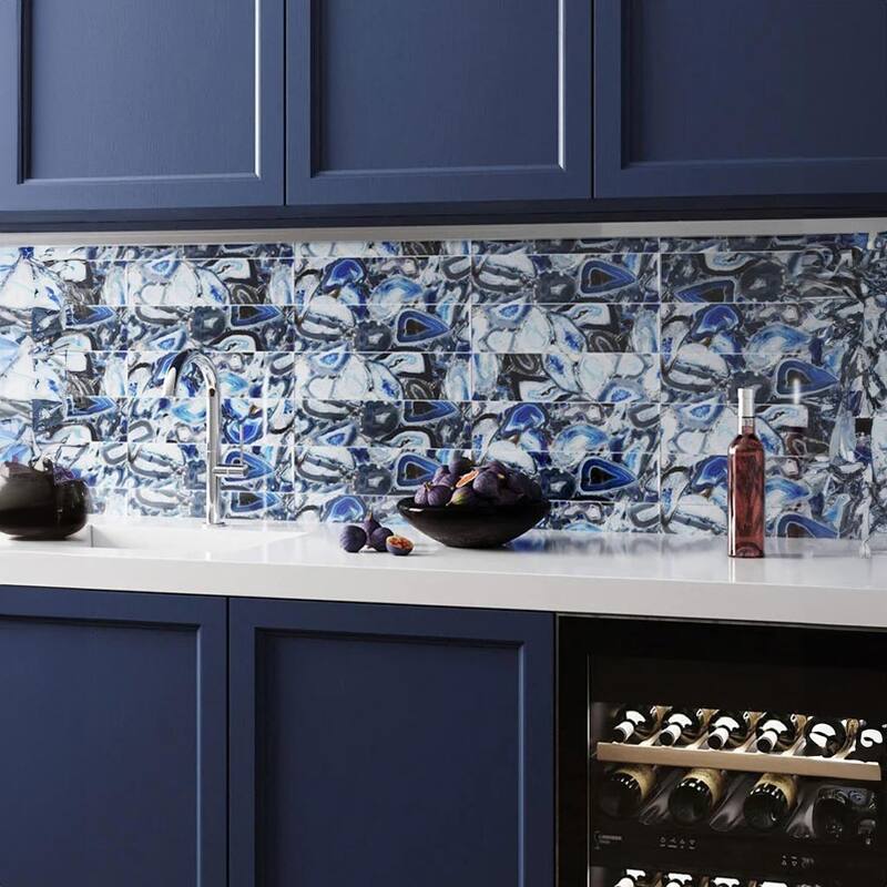 Apollo tile 3" x 12" Carnelian Glossy Sea Blue Glass Tile (5 sq ft/case) - 20 Pack