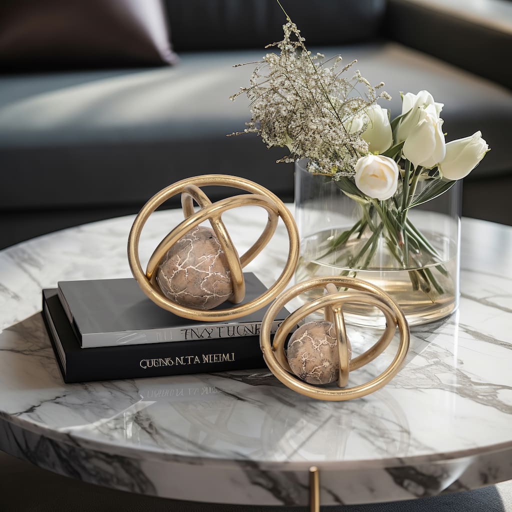 Sagebrook Home 7/8" Solaro Metal Orbs, Decorative Centerpiece Home Decor Accents, Set of 2