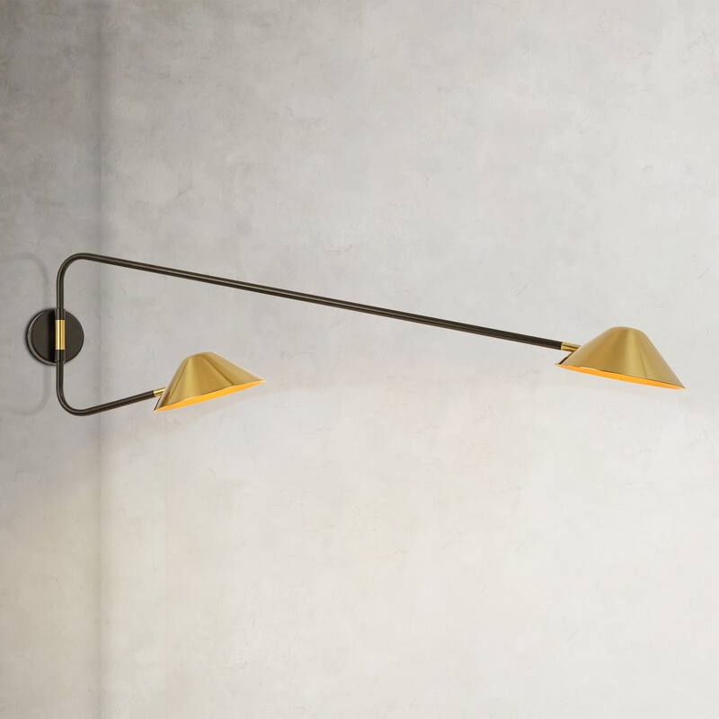 2-Light Mid-Century Modern Brass Sputnik Long Arm Double Wall Sconce for Hallways, Bedroom - 53.9 in. W x 13.8 in. H x 9.8 in. D