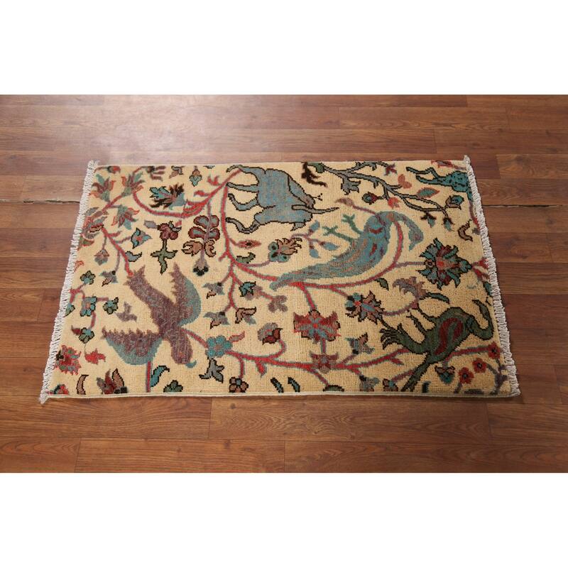 Animals Design Kazak Oriental Accent Rug Handmade Wool Carpet - 2'1"x 2'10"