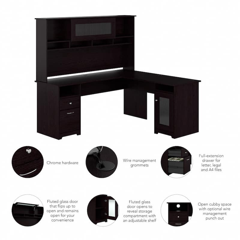 Cabot 72W L Shaped Desk with Hutch and Storage by Bush Furniture