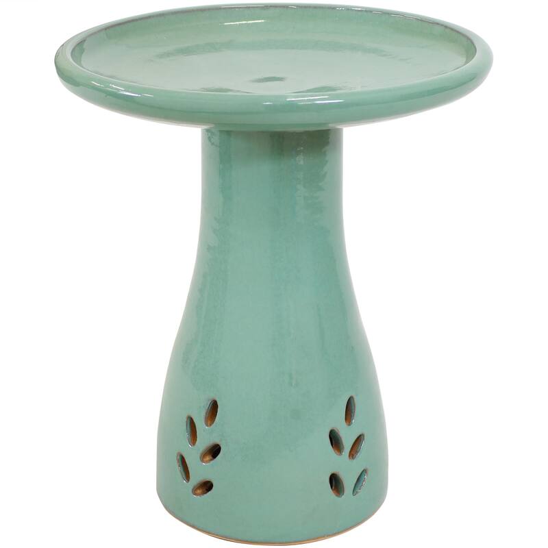 Sunnydaze Classic Outdoor Ceramic Bird Bath - UV/Frost Resistant - Green