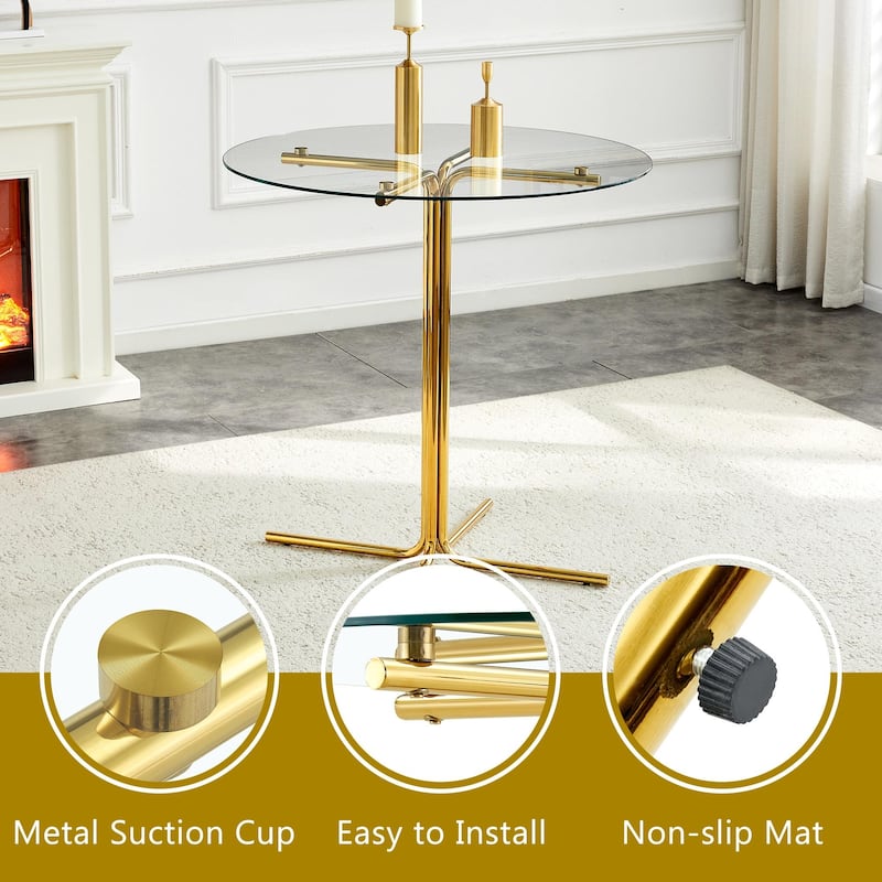 36" Round Glass Bar Table - Tempered Glass Top, Gold Chrome Column Base, Space-Saving Design