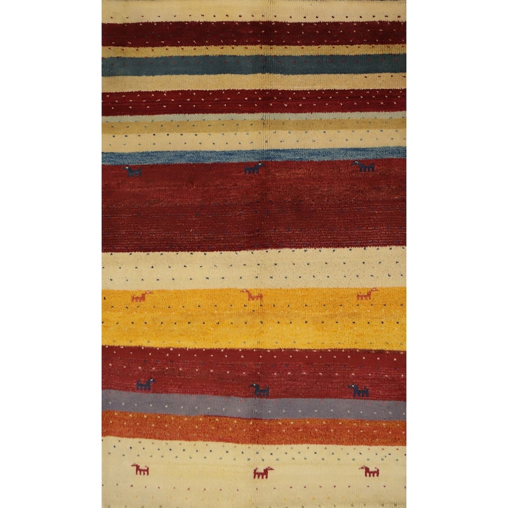 Hand Knotted Oriental 100% Wool Carpet Tribal Animal Pictorial Multi-Colored Gabbeh Area Rug - 5' 11'' X 3' 10''