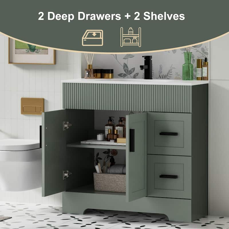30"/36"/48" Single Bathroom Vanity Set with Drop in Sink Top with Wave Lines