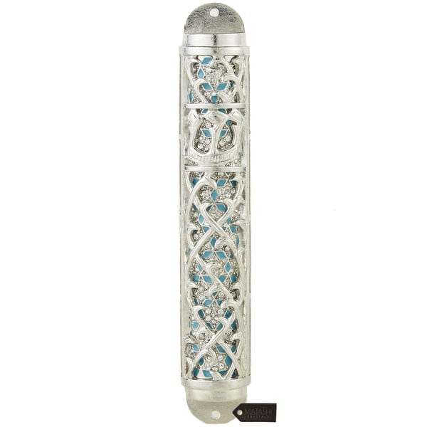 Matashi Hand Painted Enamel Mezuzah w Hebrew Shin & Crystals Home Decor