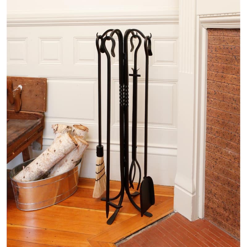 Achla Designs Shepherd's Hook II Mini Fireplace Set of 4 Tools, 38.5 Inch Tall, Black