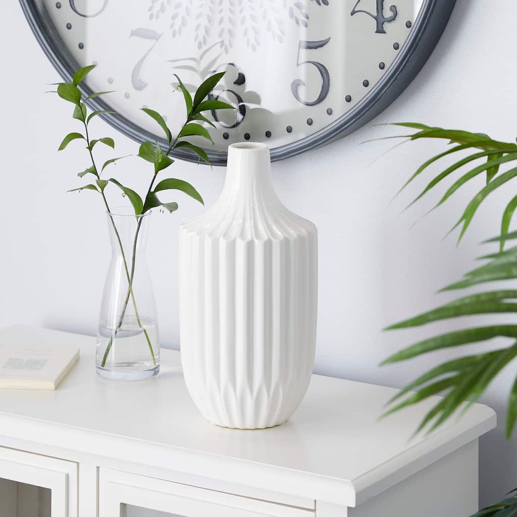 White Ceramic Fluted Decorative Vase