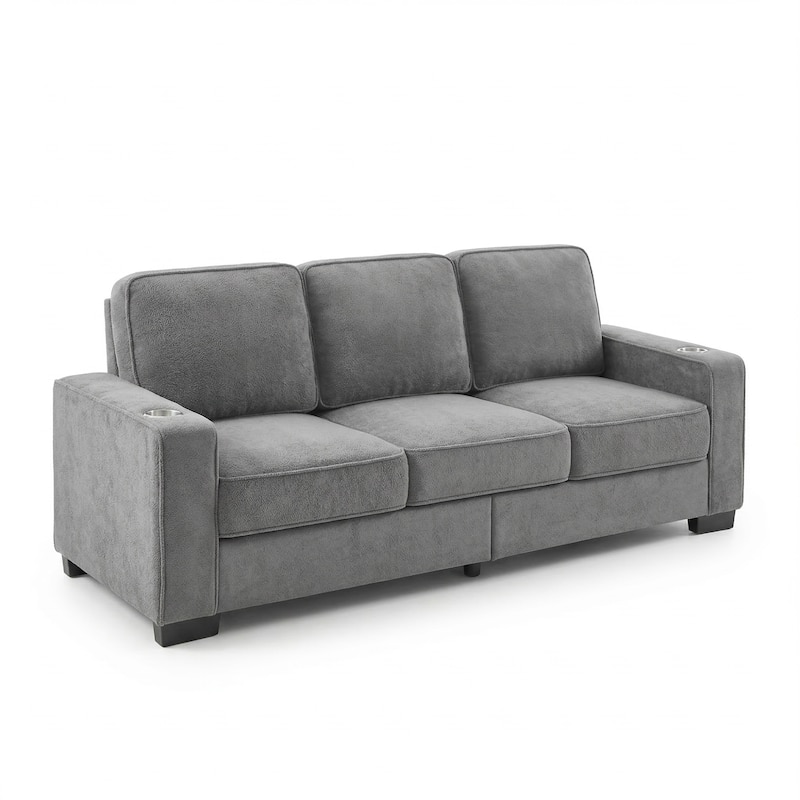 83.8'' Corduroy 3-Seat Sofa with Cup Holders, Modern Upholstered Couch, Compressed Living Room Sofa for Apartment Home Office