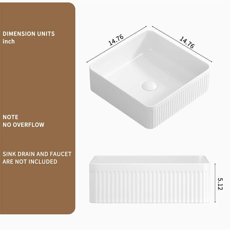 15" x 15" Bathroom Vessel Sink,Porcelain Ceramic Vessel Vanity Sink