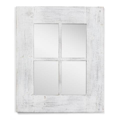 4 Pane Mirror Whitewashed Wood Wall Mirror - 1.75x29.5x36