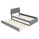 preview thumbnail 33 of 80, Teddy Fleece Platform Bed with Trundle, Vertical Striped Headboard and Smarter LED Bed Frame, Upholstered Frame Bed