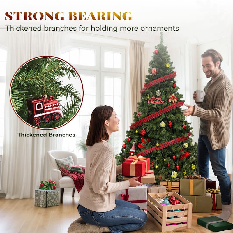 6/7.5Ft Pre-Lit Spruce Christmas Tree, Artificial Xmas Tree with 880 Branch Tips and 250 Lights for Home - 6 Foot