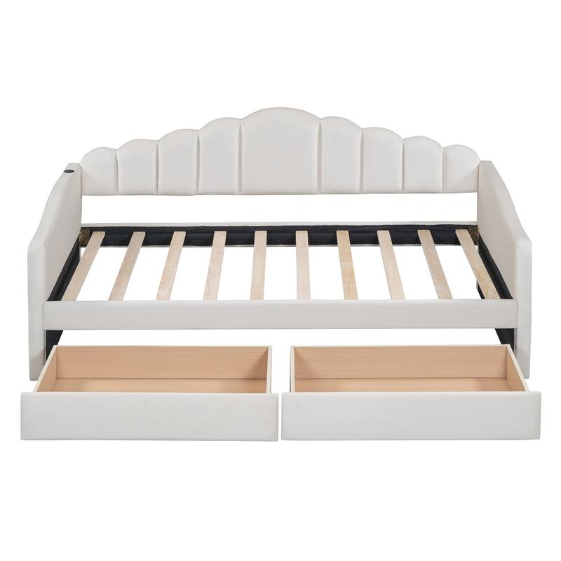 Twin size Upholstered Daybed with 2 Drawers ,Velvet Sofabed