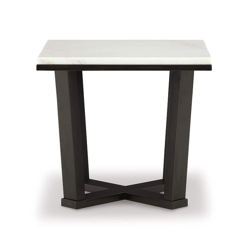 24 in. White and Espresso Brown Square Faux Marble End Table with Marble Top