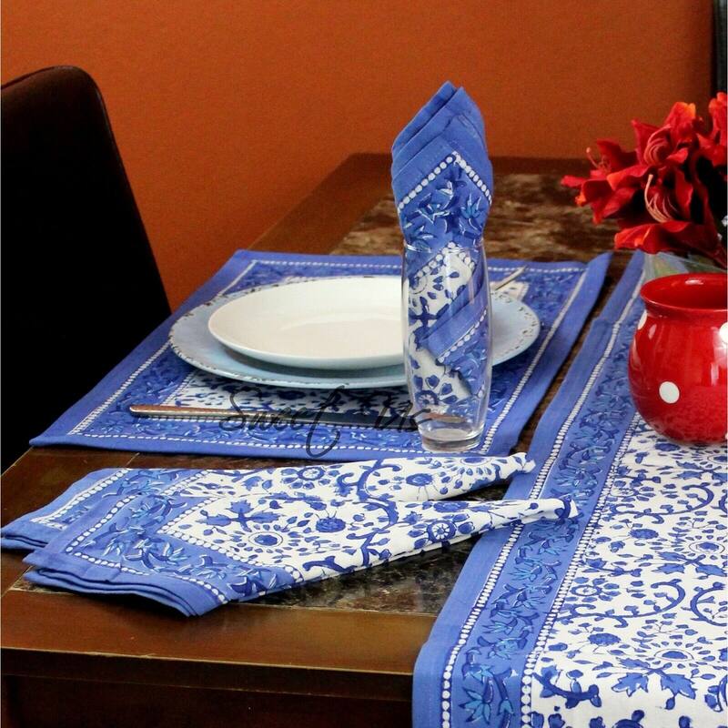 Block Print Cotton Eternal Floral Tablecloth Collection