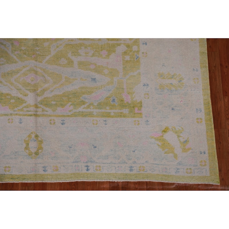 Hand Knotted Oriental 100% Wool Carpet Transitional All-Over Green Oushak Area Rug - 10' 11'' X 8' 0''