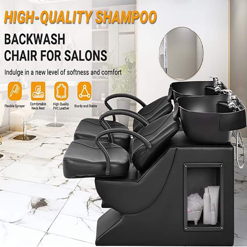 ABS Plastic Shampoo Bowl Sink Chair for Spa Beauty Salon - Black