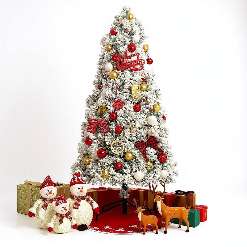 Snow Flocked Artificial Christmas Tree, with Metal Stand - 6 Foot