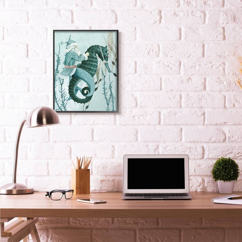 Stupell Sea Santa Ocean Christmas Holiday Blue Green Design Framed Wall Art