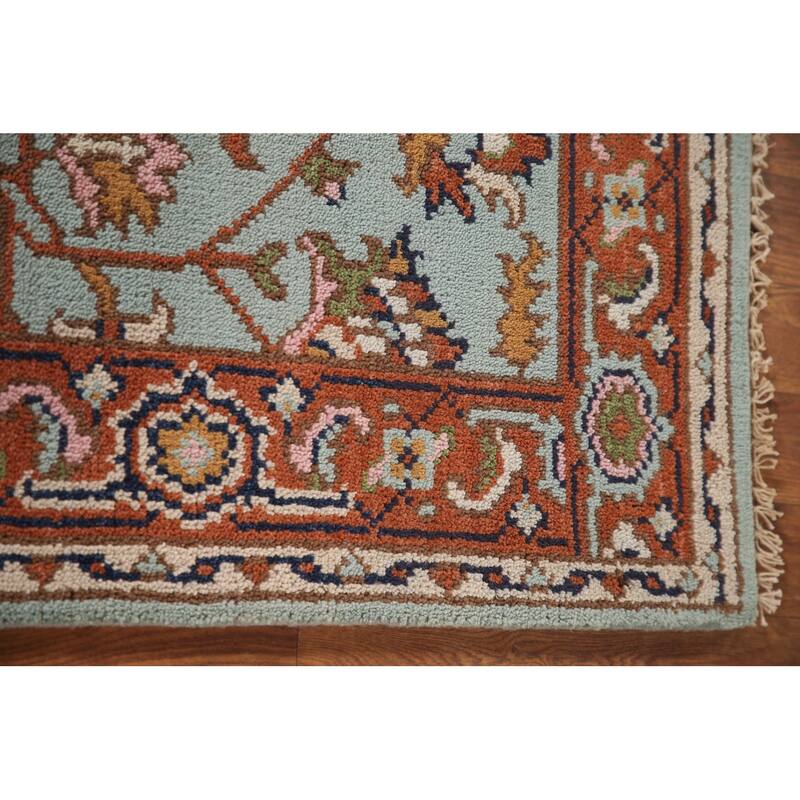 Light Blue Floral Oushak Oriental Accent Rug Handmade Wool Carpet - 3'0"x 4'11"