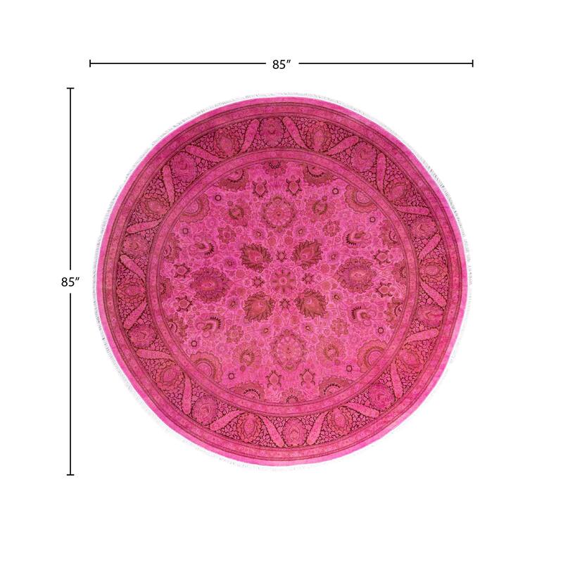 Overdyed One-of-a-Kind Hand-Knotted Round Area Rug - Pink - 7' 1" x 7' 1"