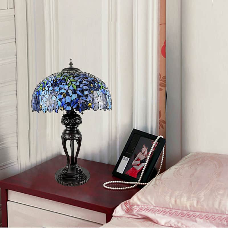 Glacy 20-inch Wisteria Design Stained Glass/Bronze Tiffany-Style Table Lamp