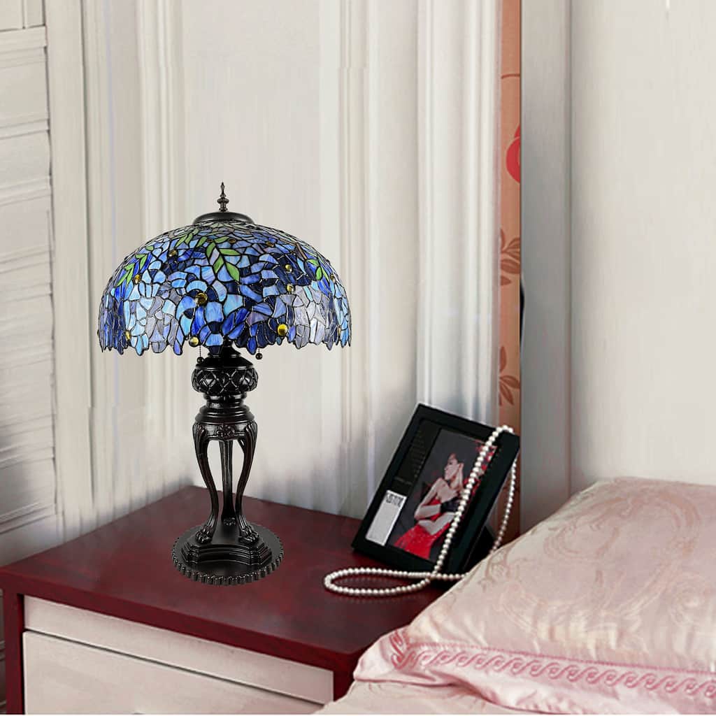 Glacy 20-inch Wisteria Design Stained Glass/Bronze Tiffany-Style Table Lamp