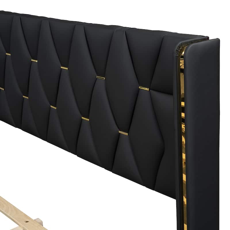 Elegant Upholstered Bed with Unique Metal Design