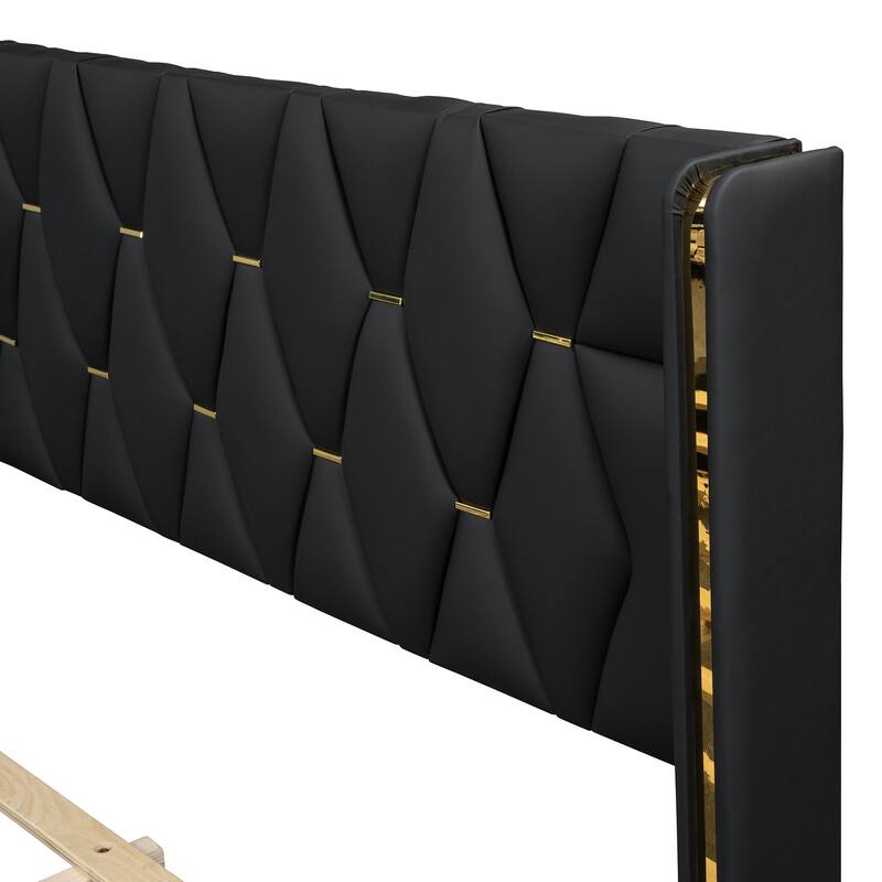 Modern Upholstered Platform Bed with Metal Strips