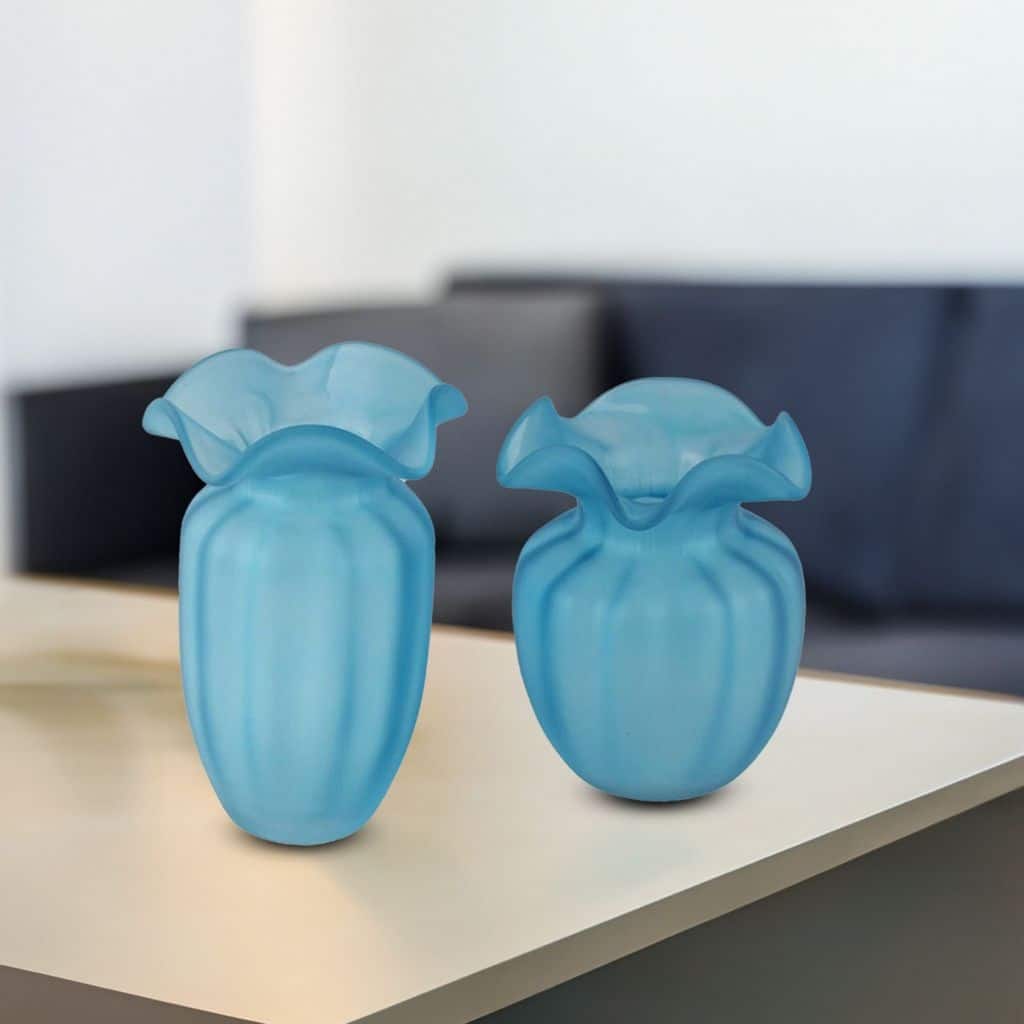 Fleurine Set of 2 Fluted Blooming Decorative Glass Flower Table Vases