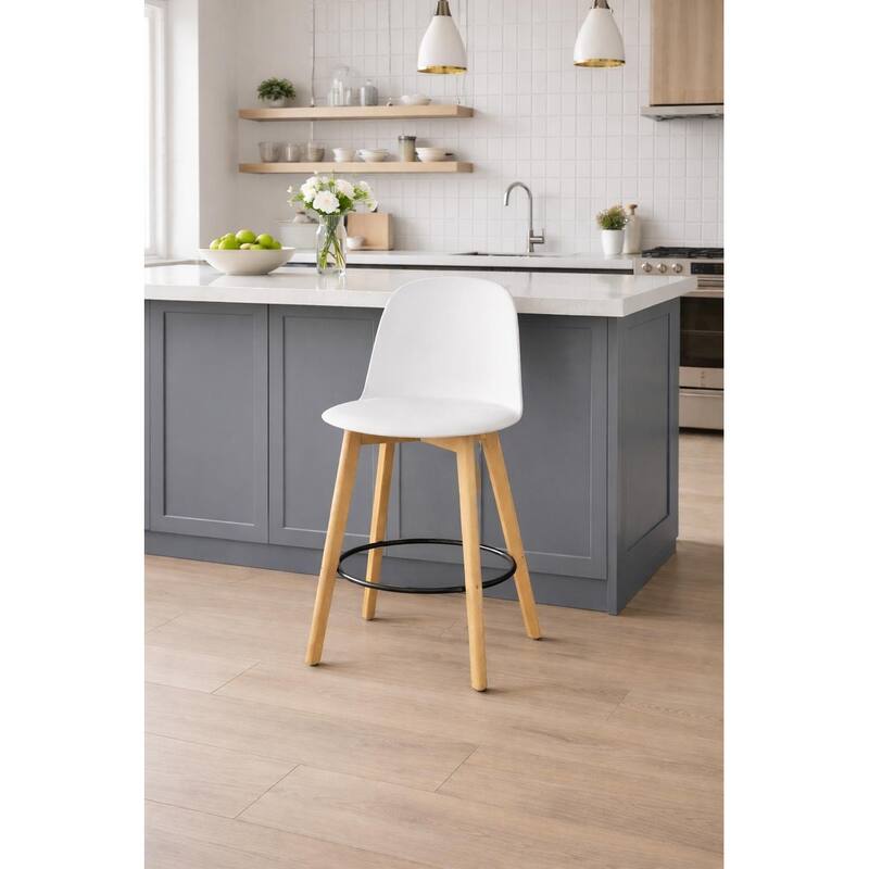 Farmhouse Plastic Round Bar Counter Stool Height High Chair Natural Solid Wood Kitchen Dining Patio Modern, Single, Set of 1