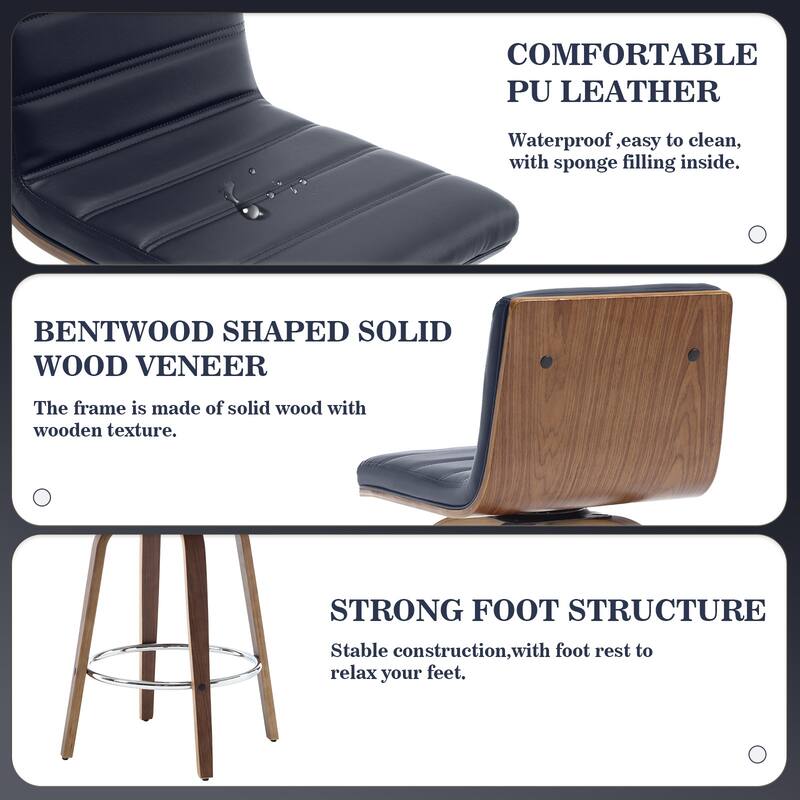 Faux Leather & Wood Swivel Bar Stools/ Counter Stool Set of 2
