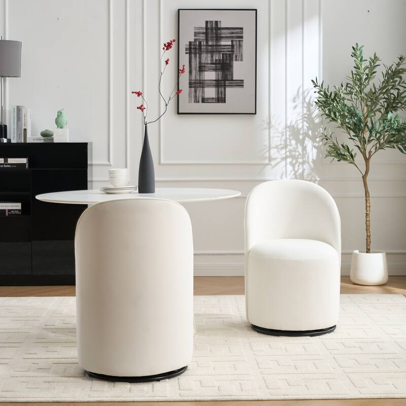 Upholstered Kitchen & Dining Room Barrel Chair, 360 Degree Swivel Comfy Armless Accent Makeup Vanity Side Chair
