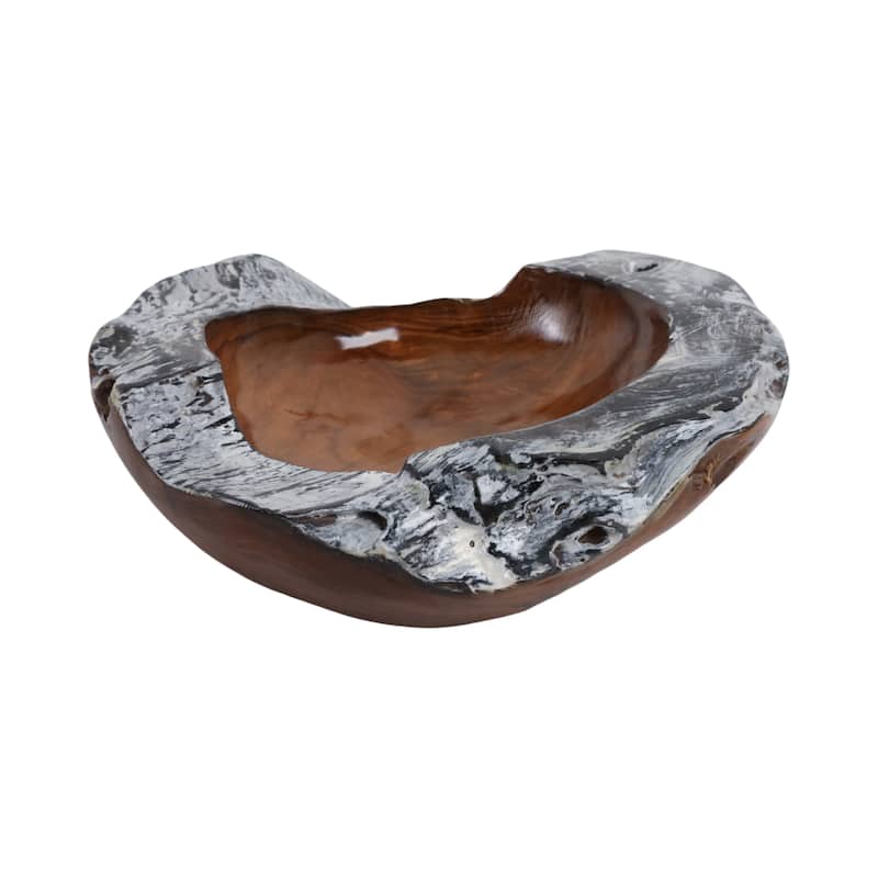 Wood Capiz Decorative Bowl with Natural Burnt Edges - 3" Brown - 12" x 12" x 3" - 12" x 12" x 3" - Brown