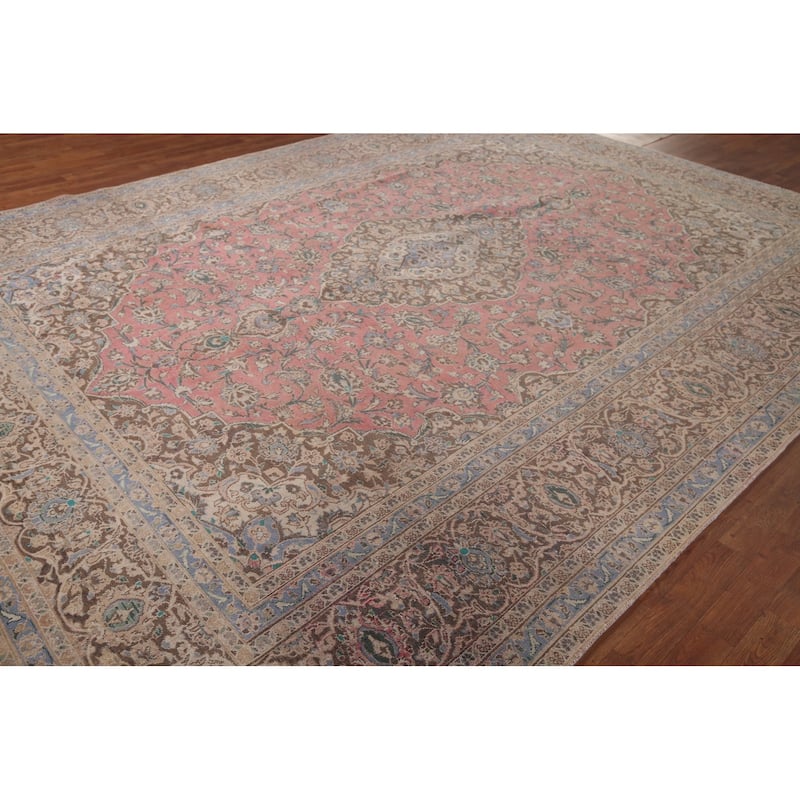 Mashad Persian Vintage Rug Hand-Knotted Oriental Wool Carpet - 9'10"x 12'9"