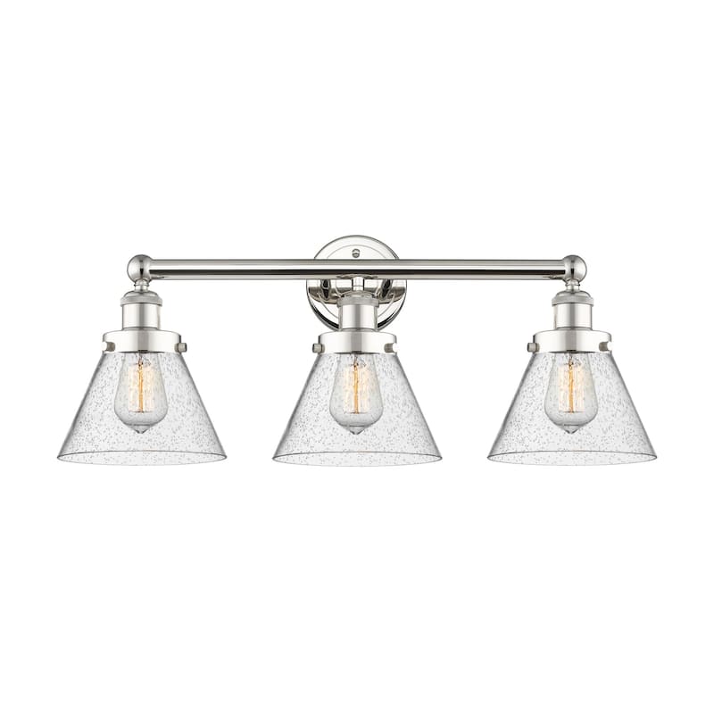 Innovations Lighting 616-3W-10-25 Cone Vanity Cone 3 Light 25" Wide - Polished Nickel / Seedy / Multi-Colored