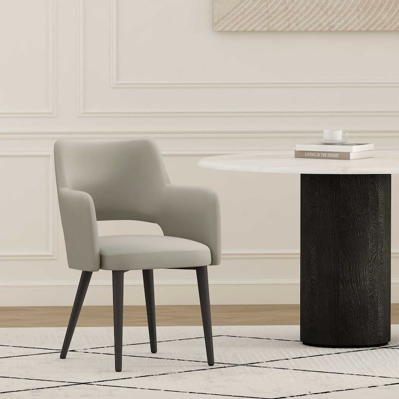 Manhattan Comfort Tremont Leatherette Dining Arm Chair with Metal Legs - Single - Stone