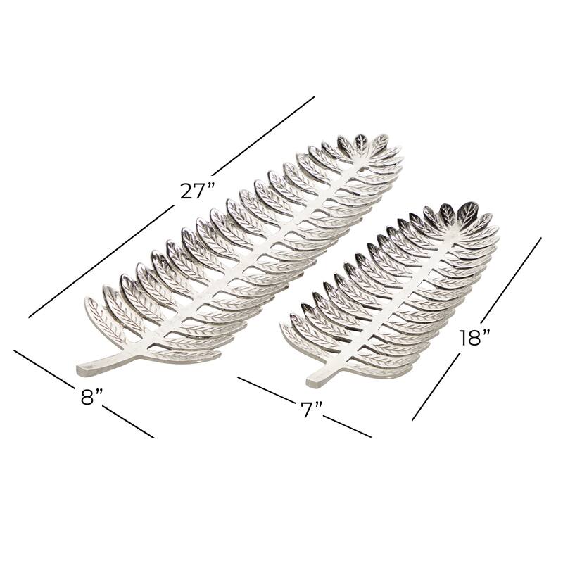 Aluminum Metal Leaf Tray - Set of 2 Silver - Roche River Decor - 8"W x 27"L x 2"H